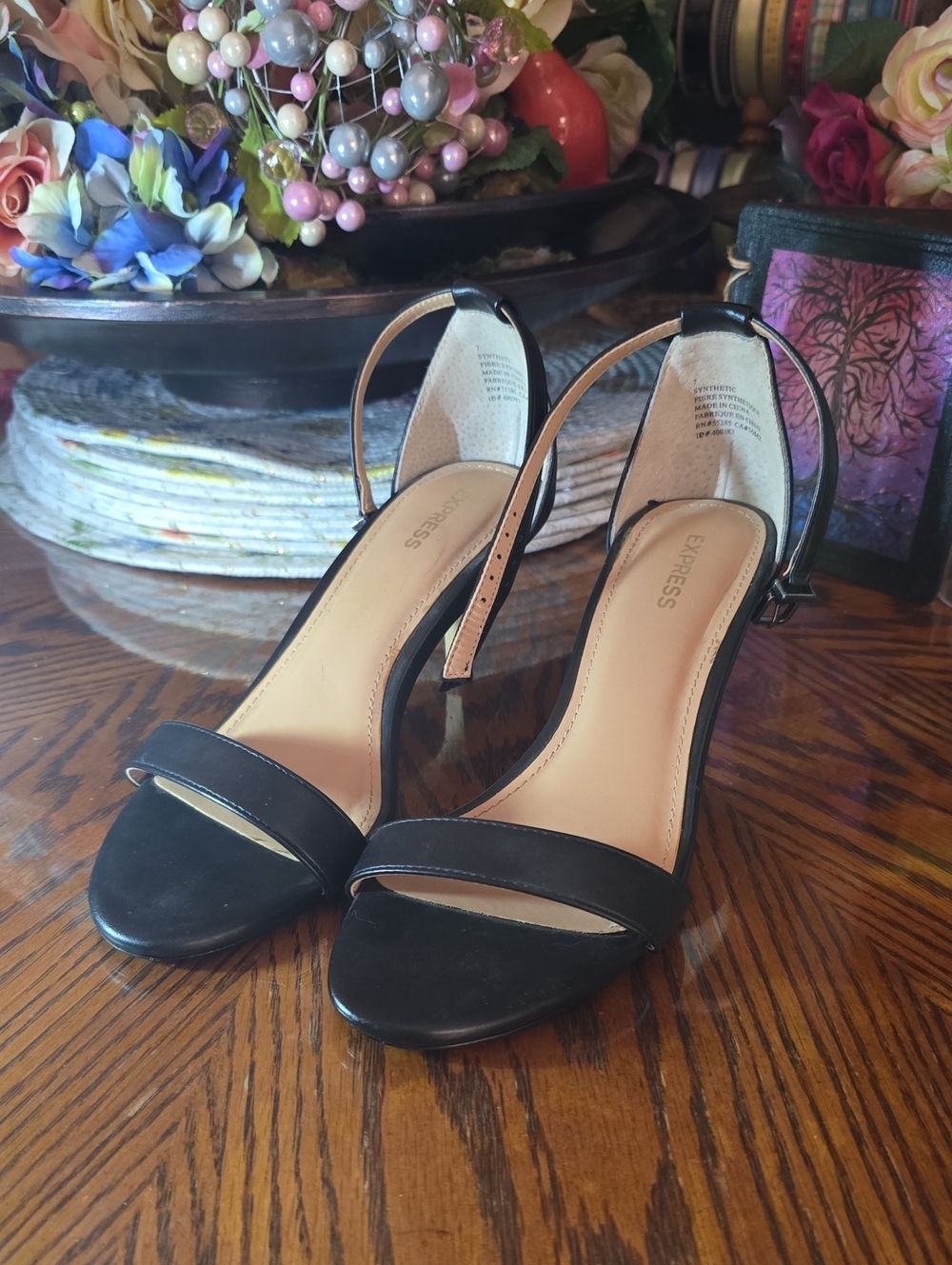 Express Black Open Toed Heels With Ankle Strap
